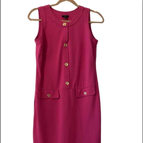 Talbots Dress Womens 6 Petite Pink Sleeveless Button Scoop Neck Flap Pockets - Picture 1 of 7